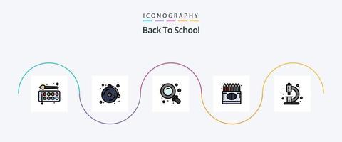 terug naar school- lijn gevulde vlak 5 icoon pak inclusief biologie. tekening. rug. krijt. terug naar school- vector