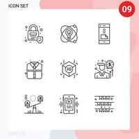 9 universeel schets tekens symbolen van vorm kubus contact kleren kantoor bewerkbare vector ontwerp elementen