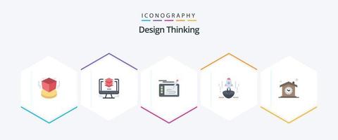 ontwerp denken 25 vlak icoon pak inclusief bedrijf. launch. computer. kussen. potlood vector