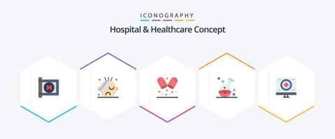 ziekenhuis en gezondheidszorg concept 25 vlak icoon pak inclusief . liefdadigheid. toezicht houden op vector