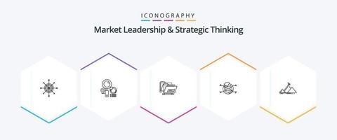markt leiderschap en strategisch denken 25 lijn icoon pak inclusief percentage. grafiek. grafiek. taart. datum vector