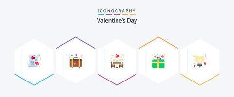 valentijnsdag dag 25 vlak icoon pak inclusief lamp. Geschenk. bruiloft. liefde. tafel vector