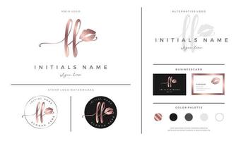 handschrift brief ff f eerste logo sjabloon voor lippenstift kus of bedenken vector