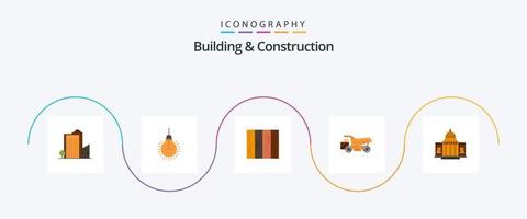 gebouw en bouw vlak 5 icoon pak inclusief aanhangwagen. textuur. tips. hout. interieur vector