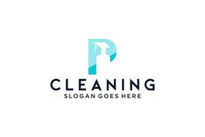 brief p voor schoonmaak schoon onderhoud onderhoud voor auto detaillering, huizen logo icoon vector sjabloon.