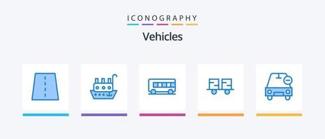 voertuigen blauw 5 icoon pak inclusief auto. heftruck vrachtwagen. schip. heftruck. rups- voertuigen. creatief pictogrammen ontwerp vector