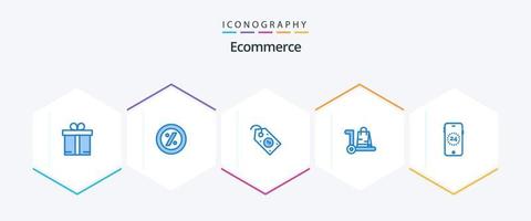 ecommerce 25 blauw icoon pak inclusief winkelen. e-commerce. prijs. kar. markt vector