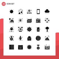 modern reeks van 25 solide glyphs pictogram van stad sneeuw mappen wolk telefoon bewerkbare vector ontwerp elementen