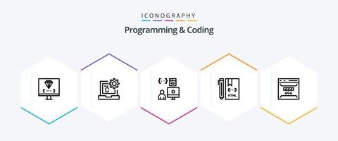 programmering en codering 25 lijn icoon pak inclusief ontwikkelen. code. ontwikkelen. programmeur. ontwikkelen vector