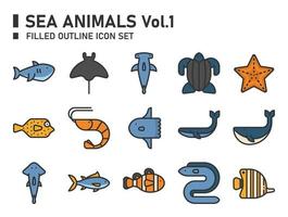 zee dieren icoon set. oceanen icoon. vector