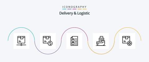 levering en logistiek lijn 5 icoon pak inclusief schip. levering. onderhoud. papier. document vector