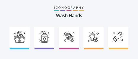 wassen handen lijn 5 icoon pak inclusief beschermen. zorg. hand. droog. medisch. creatief pictogrammen ontwerp vector