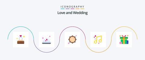 bruiloft vlak 5 icoon pak inclusief Geschenk. doos. bruiloft. vieren. muziek- vector