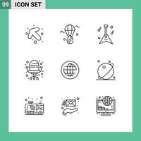 universeel icoon symbolen groep van 9 modern contouren van astronomie wereldbol instrument globaal stoel bewerkbare vector ontwerp elementen