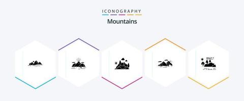 bergen 25 glyph icoon pak inclusief heuvel. boom. berg. berg. landschap vector