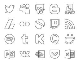 20 sociaal media icoon pak inclusief zelfvoldaan quora Flickr kickstarter spotify vector