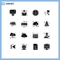 modern reeks van 16 solide glyphs pictogram van industrie masker kever machine veiligheid bewerkbare vector ontwerp elementen