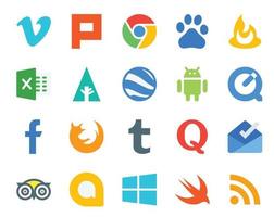 20 sociaal media icoon pak inclusief postvak IN quora google aarde tumblr firefox vector