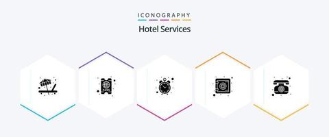 hotel Diensten 25 glyph icoon pak inclusief . telefoon. klok. telefoon. veiligheid vector
