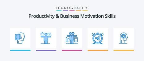 produktiviteit en bedrijf motivatie vaardigheden blauw 5 icoon pak inclusief hoofd. concentratie. werk. pijl. uit. creatief pictogrammen ontwerp vector
