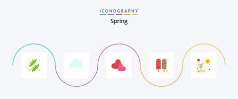 voorjaar vlak 5 icoon pak inclusief licht. stok. hart. ijs. room vector