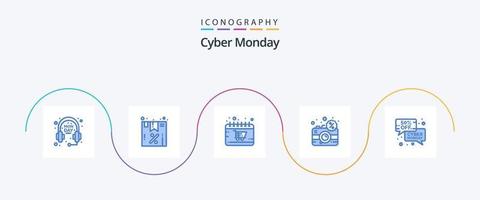 cyber maandag blauw 5 icoon pak inclusief korting. dslr. karretje. korting. camera vector