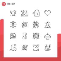 voorraad vector icoon pak van 16 lijn tekens en symbolen voor verslag doen van Leuk vinden plak liefde maaltijd bewerkbare vector ontwerp elementen