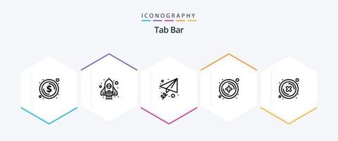 tab bar 25 lijn icoon pak inclusief . verwijderen. bericht. kruis. plus vector