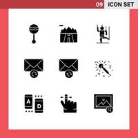 modern reeks van 9 solide glyphs pictogram van mail bericht weg mail manipuleren bewerkbare vector ontwerp elementen