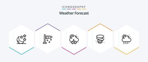 weer 25 lijn icoon pak inclusief . het weer. zon. besneeuwd. wind vector