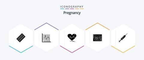 zwangerschap 25 glyph icoon pak inclusief echo. moederschap. geduldig. verslaan. hartslag vector