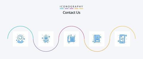 contact ons blauw 5 icoon pak inclusief . delen document. telefoon. deel. boek vector