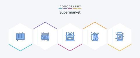 supermarkt 25 blauw icoon pak inclusief . fruit. goederen. bij. boodschappen doen zak vector