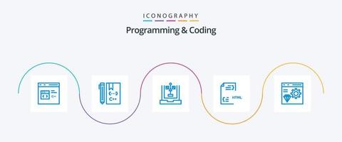 programmering en codering blauw 5 icoon pak inclusief codering. app. stroomschema. html. ontwikkeling vector