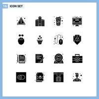 pictogram reeks van 16 gemakkelijk solide glyphs van mannen movember papier kop hipster groei bewerkbare vector ontwerp elementen