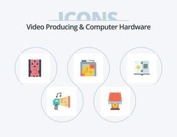 video produceren en computer hardware vlak icoon pak 5 icoon ontwerp. computer. doos. schijf rom. atx. solide vector