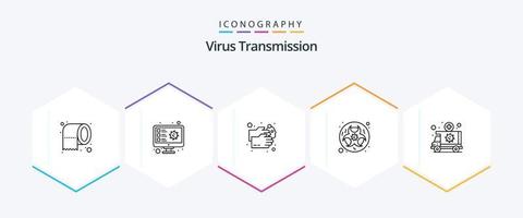 virus transmissie 25 lijn icoon pak inclusief noodgeval. wetenschap. hand- wassen. laboratorium. bio vector