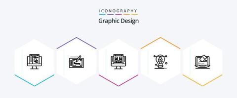 grafisch ontwerp 25 lijn icoon pak inclusief ontwerpen . lamp . indeling. toezicht houden op vector