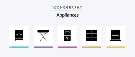 huishoudelijke apparaten glyph 5 icoon pak inclusief slaapkamer. garderobe. tafel. huis huishoudelijke apparaten. meubilair. creatief pictogrammen ontwerp vector