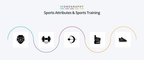 sport- attributen en sport- opleiding glyph 5 icoon pak inclusief sport. vinger. tillen. fanaticus. boog vector