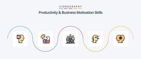 produktiviteit en bedrijf motivatie vaardigheden lijn gevulde vlak 5 icoon pak inclusief pad. naar voren. puzzel. bedrijf. podium vector