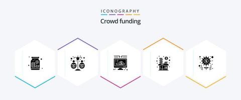 crowdfunding 25 glyph icoon pak inclusief geld. voorraad. inkomen. investering. schenken vector