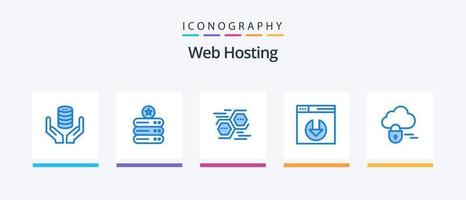 web hosting blauw 5 icoon pak inclusief wolk. server downloaden. opslag. web. zeshoek. creatief pictogrammen ontwerp vector
