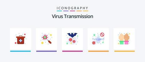 virus transmissie vlak 5 icoon pak inclusief hand. waarschuwing. knuppel. reizen. vlak. creatief pictogrammen ontwerp vector
