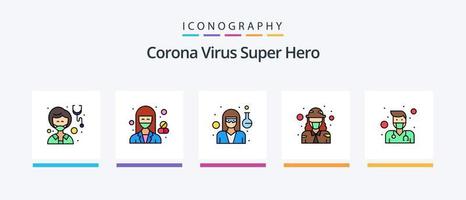 corona virus super held lijn gevulde 5 icoon pak inclusief vrouw. veiligheid. avatar. politie. vrouw. creatief pictogrammen ontwerp vector