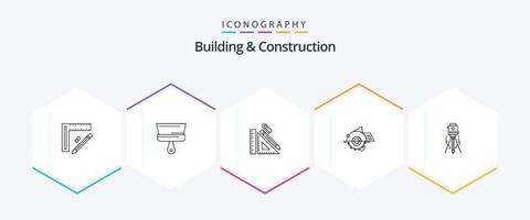 gebouw en bouw 25 lijn icoon pak inclusief circulaire zaag. zaag. hulpmiddel. klem. reparatie vector