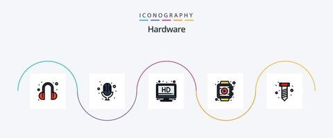 hardware lijn gevulde vlak 5 icoon pak inclusief . televisie. schroef. diy vector