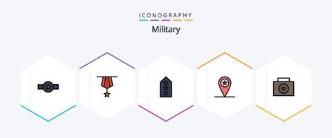 leger 25 gevulde lijn icoon pak inclusief tijdelijke aanduiding. leger. medaille. drie. ster vector
