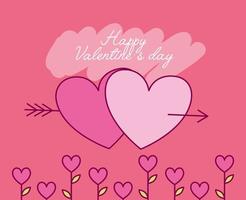 Valentijnsdagviering met hartjes en pijl vector