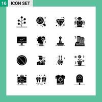 pictogram reeks van 16 gemakkelijk solide glyphs van toezicht houden op robot ontwerp robot menselijk bewerkbare vector ontwerp elementen